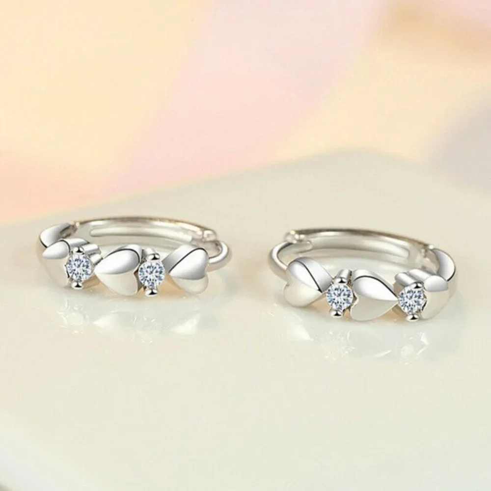 Beautiful 925 Silver Heart White Sapphire Small Hoops